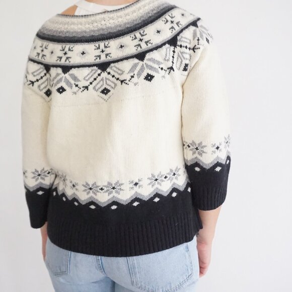 Sundance Cream & Black Fair Isle Wool Blend Cardigan Old Money Wintercore M - Picture 2 of 10